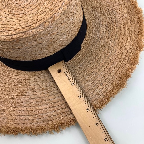 Lucca Raffia Natural Wide Rim Hat with Black band Adjustable Size NEW - Picture 8 of 11